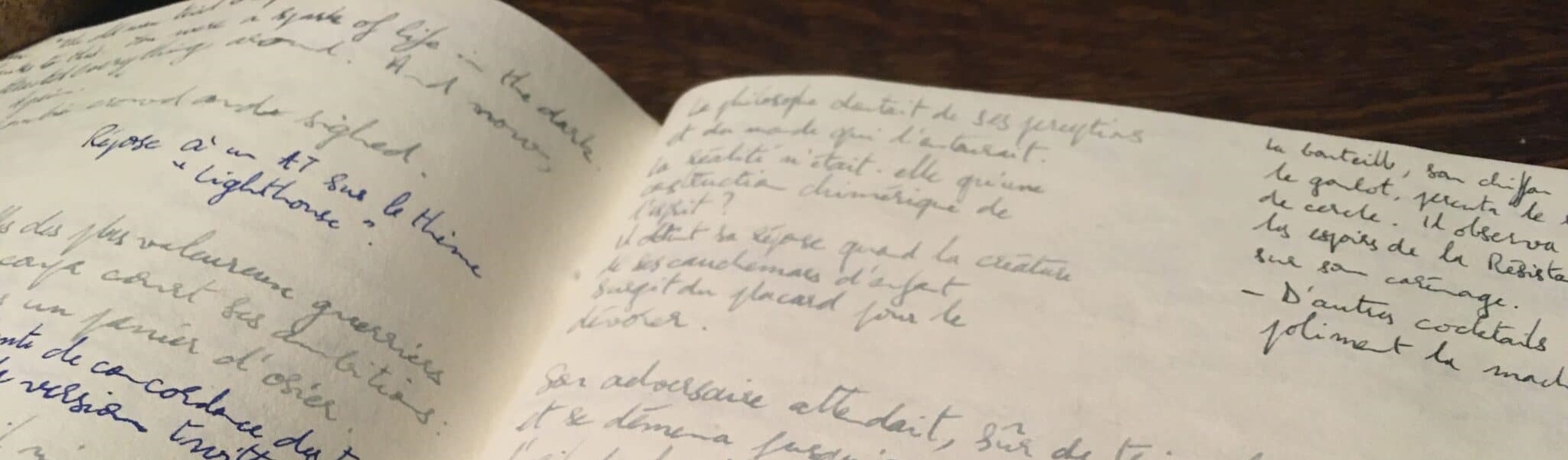 Un cahier dont les pages sont remplies d'histoires courtes et de microfictions manuscrites. Un prolongement de vie pour des exemplaires de littérature courte.