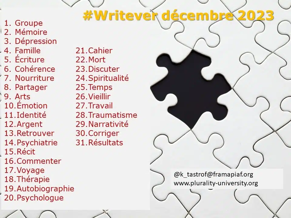 Liste des thèmes du Writever de décembre 2023