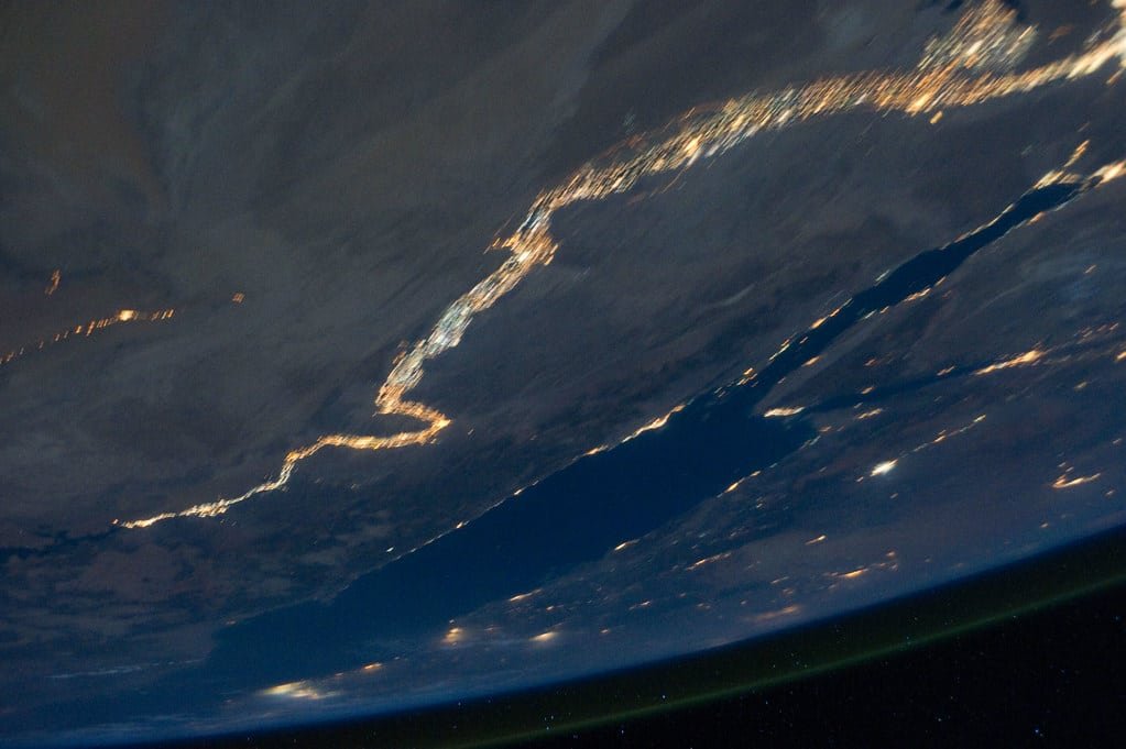 Nile River and the Sinai Peninsula at Night (NASA, International Space Station, 08/18/11)